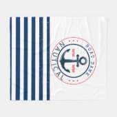 Nautisch, naam van de boot, blauwe strepen van de  fleece deken (Voorkant (Horizontaal))