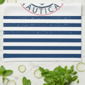 Nautisch, naam van de boot, blauwe strepen van de  theedoek (Gevouwen)