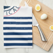 Nautisch, naam van de boot, blauwe strepen van de  theedoek (Quarter Fold)