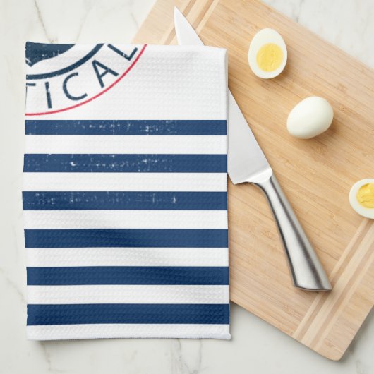 Nautisch, naam van de boot, blauwe strepen van de  theedoek (Quarter Fold)