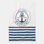 Nautisch, naam van de boot, blauwe strepen van de  theedoek (Verticaal)