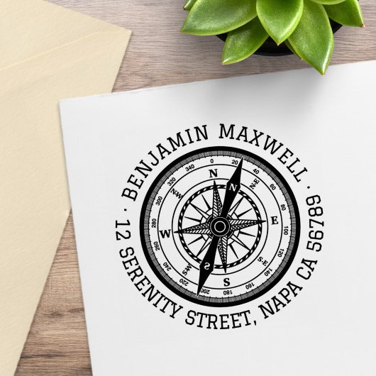 Nautisch navigatiekompas Ronde adres Rubberstempel
