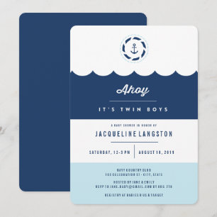 Nautisch Navy Ahoy Tweeling Jongens Baby Shower Ui Kaart
