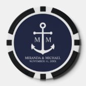 Nautisch Navy Blauwe Anker Bruiloft Poker Chips (Voorkant)