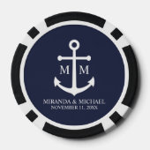 Nautisch Navy Blauwe Anker Bruiloft Poker Chips (Achterkant)