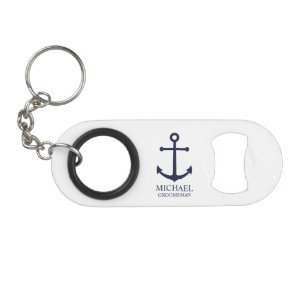 Nautisch Navy Blauwe Anker Persoonlijke Bruidsjonk Mini Flessenopener