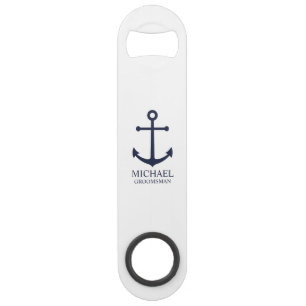 Nautisch Navy Blauwe Anker Persoonlijke Bruidsjonk Speed Flessenopener