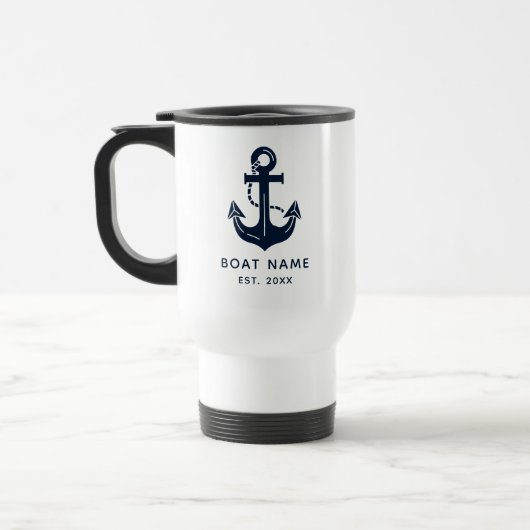 Nautisch Navy Blauwe Bootnaam Anker Reisbeker (Links)