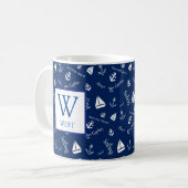 Nautisch Navy Blauwe Initiële Koffiemok (Voorkant links)