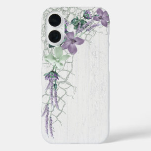 Nautisch net en bloemen op witgekalkt hout iPhone 16 hoesje
