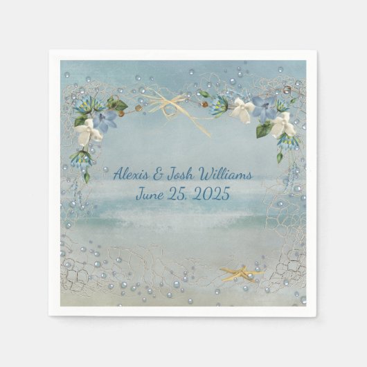 nautisch net met bel en bloemen servet (Voorkant)