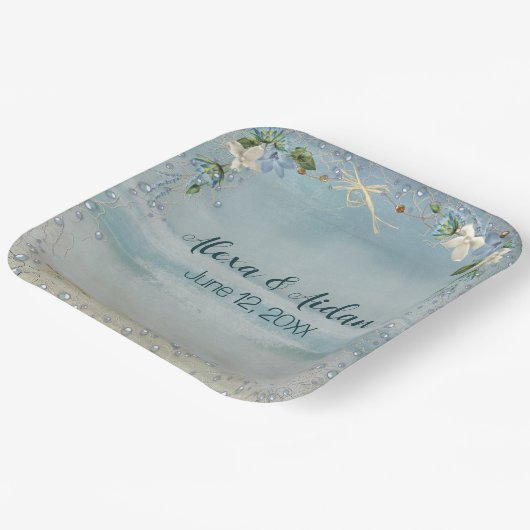 Nautisch net van het huwelijk met bellen papieren bordje (Gebogen)