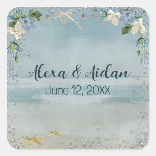 Nautisch net van het huwelijk met bellen vierkante sticker (Voorkant)