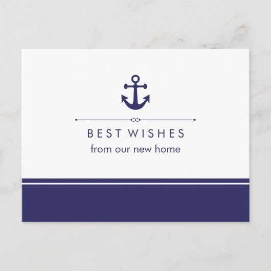 Nautisch Nieuw Adres Marine en Wit met Anker Aankondigingskaart (Voorkant)