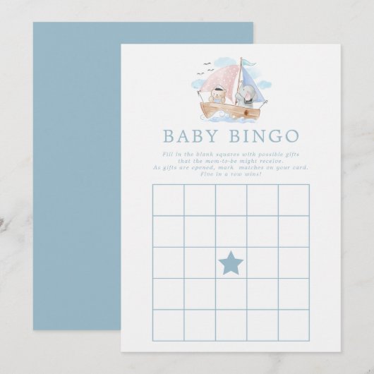 Nautisch olifant Beer Boat Baby shower Bingo Game Kaart (Voorkant / Achterkant)