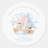 Nautisch olifant Beer Waterverf Baby shower Ronde Sticker (Voorkant)