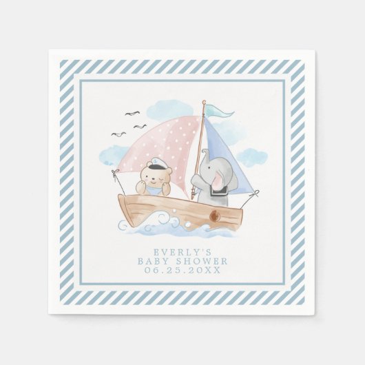 Nautisch olifant Beer Waterverf Baby shower Servet (Voorkant)