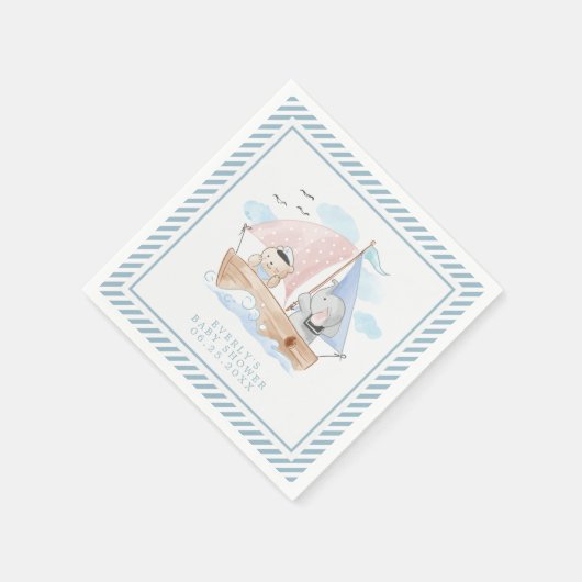 Nautisch olifant Beer Waterverf Baby shower Servet (Hoek)