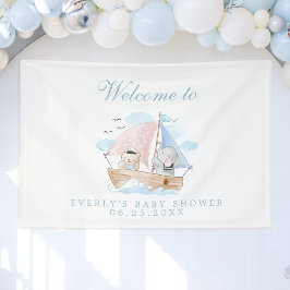 Nautisch olifant Beer Waterverf Baby shower Spandoek
