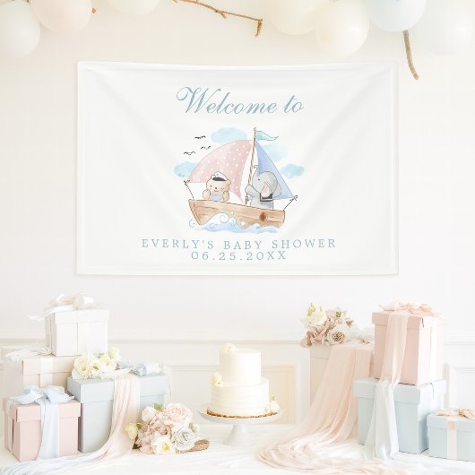 Nautisch olifant Beer Waterverf Baby shower Spandoek