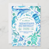 Nautisch onder de Zee Blauwe Waterverf Kaart (Voorkant)