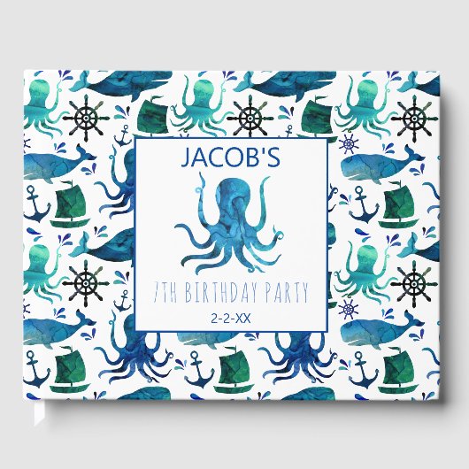 Nautisch onder de Zee Waterverf Octopus Gastenboek (Voorkant)