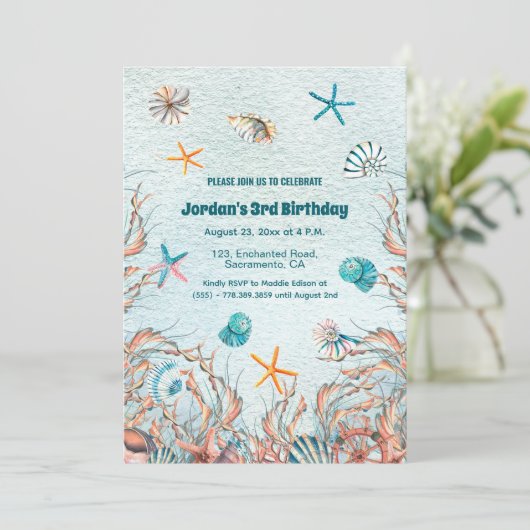 Nautisch onder het Zee 3e verjaardag uitnodiging (Staand voorkant)