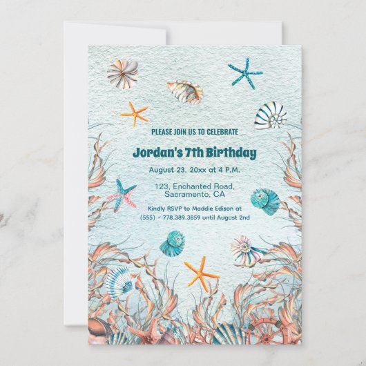 Nautisch onder het Zee 7e verjaardag uitnodiging (Voorkant)