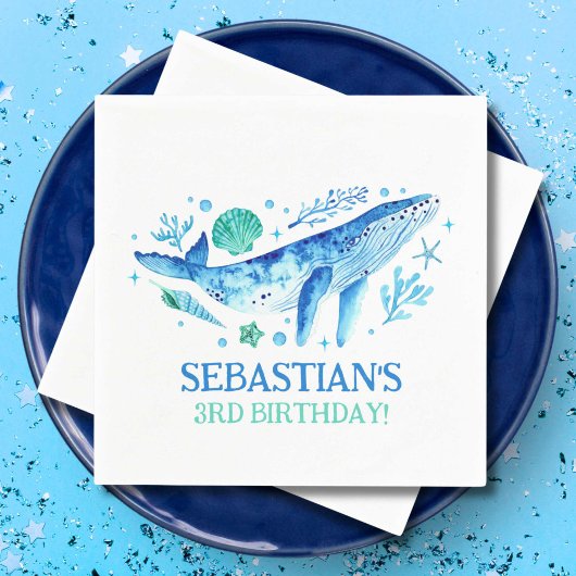Nautisch onder het Zee Partij Whale Waterverf Servet