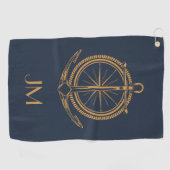Nautisch ontwerp met gouden kompas en anker golfhanddoek (Horizontaal)