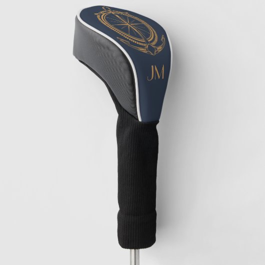 Nautisch ontwerp met gouden kompas en anker golfheadcover (Schuin)