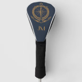 Nautisch ontwerp met gouden kompas en anker golfheadcover (Voorkant)