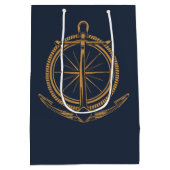 Nautisch ontwerp met gouden kompas en anker medium cadeauzakje (Achterkant)