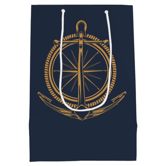 Nautisch ontwerp met gouden kompas en anker medium cadeauzakje (Achterkant)