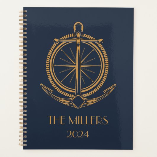 Nautisch ontwerp met gouden kompas en anker planner (Voorkant)