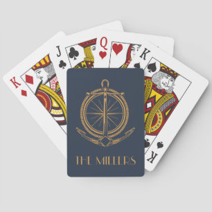 Nautisch ontwerp met gouden kompas en anker pokerkaarten