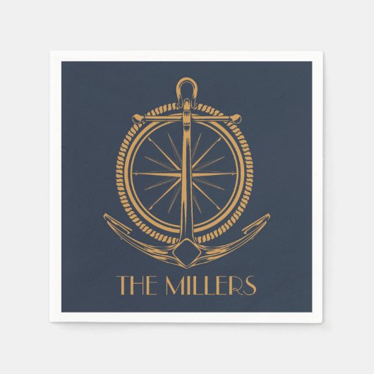 Nautisch ontwerp met gouden kompas en anker servet (Voorkant)