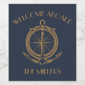 Nautisch ontwerp met gouden kompas en anker wijn etiket (Enkel label)