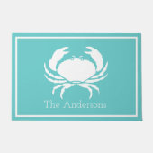 Nautisch ontwerp met witte krab op Blauwgroen blau Deurmat (Voorkant)