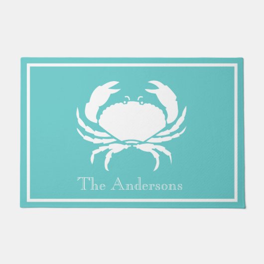 Nautisch ontwerp met witte krab op Blauwgroen blau Deurmat (Voorkant)
