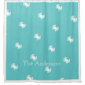 Nautisch ontwerp met witte krab op Blauwgroen blau Douchegordijn (Voorkant)