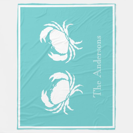 Nautisch ontwerp met witte krab op Blauwgroen blau Fleece Deken (Voorkant)