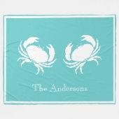 Nautisch ontwerp met witte krab op Blauwgroen blau Fleece Deken (Voorkant (Horizontaal))