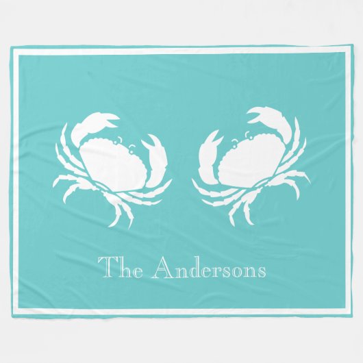 Nautisch ontwerp met witte krab op Blauwgroen blau Fleece Deken (Voorkant (Horizontaal))