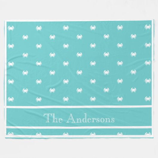 Nautisch ontwerp met witte krab op Blauwgroen blau Fleece Deken (Voorkant (Horizontaal))