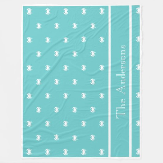 Nautisch ontwerp met witte krab op Blauwgroen blau Fleece Deken (Voorkant)