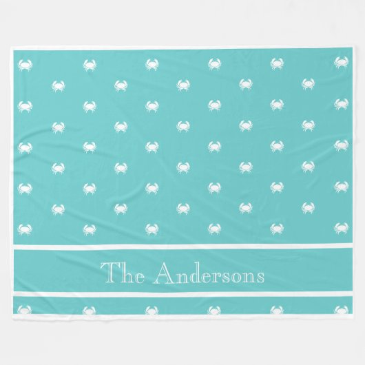 Nautisch ontwerp met witte krab op Blauwgroen blau Fleece Deken (Voorkant (Horizontaal))