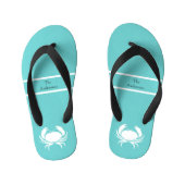 Nautisch ontwerp met witte krab op Blauwgroen blau Kinder Teenslippers (Voetbed)