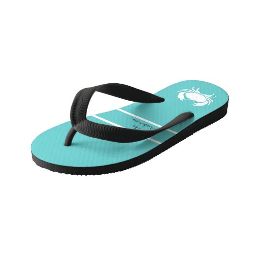 Nautisch ontwerp met witte krab op Blauwgroen blau Kinder Teenslippers (Schuin)