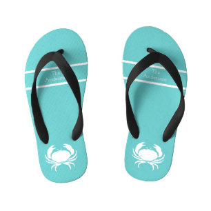 Nautisch ontwerp met witte krab op Blauwgroen blau Kinder Teenslippers